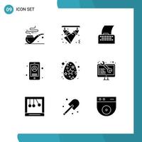 Universal Icon Symbols Group of 9 Modern Solid Glyphs of egg user cinema script phone business Editable Vector Design Elements