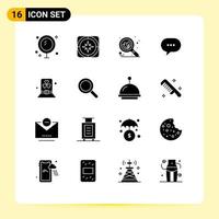 16 User Interface Solid Glyph Pack of modern Signs and Symbols of costume message navigation comment seo Editable Vector Design Elements