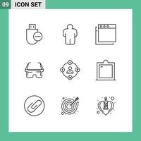 9 User Interface Outline Pack of modern Signs and Symbols of media communication apps social media medical Editable Vector Design Elements