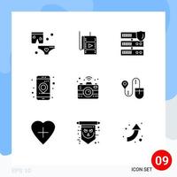 9 Universal Solid Glyphs Set for Web and Mobile Applications connectivity navigation data location app Editable Vector Design Elements