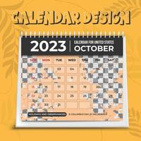 calendario 2023. plantilla de planificador. diseño de horario de escritorio. la semana comienza el domingo. organizador de calendario anual. tabla de cuadrícula de diario mensual con mes. ilustración vectorial diseño horizontal vector