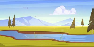 Cartoon scenery landscape with lush green fields vector