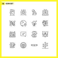 User Interface Pack of 16 Basic Outlines of laptop business fast wedding love Editable Vector Design Elements