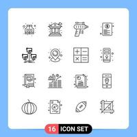 Modern Set of 16 Outlines and symbols such as distributed web perforator paper file Editable Vector Design Elements