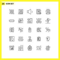 25 Thematic Vector Lines and Editable Symbols of phone pencle speaker mobile report Editable Vector Design Elements