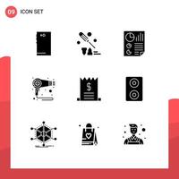 Modern Set of 9 Solid Glyphs and symbols such as machine fen tool dryer page Editable Vector Design Elements