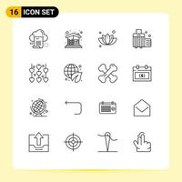 Group of 16 Modern Outlines Set for luggage beach home bag plant Editable Vector Design Elements
