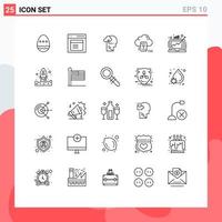 25 User Interface Line Pack of modern Signs and Symbols of connected cloud window mobile head Editable Vector Design Elements