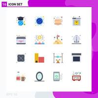16 Universal Flat Colors Set for Web and Mobile Applications time calendar coffee web security Editable Pack of Creative Vector Design Elements