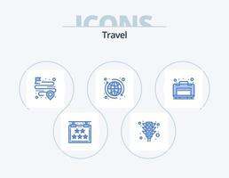 viaje azul icono paquete 5 5 icono diseño. equipaje. mundo. distancia. recorrido. global vector