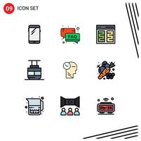 Mobile Interface Filledline Flat Color Set of 9 Pictograms of transportation sky lift support user content Editable Vector Design Elements