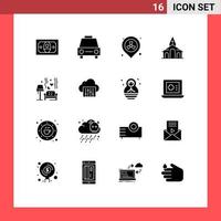 16 Universal Solid Glyphs Set for Web and Mobile Applications sofa spring gas church building Editable Vector Design Elements