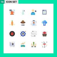 Mobile Interface Flat Color Set of 16 Pictograms of spring food profile carrot washing Editable Pack of Creative Vector Design Elements