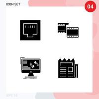 Group of 4 Modern Solid Glyphs Set for cable data filam synchronization media Editable Vector Design Elements