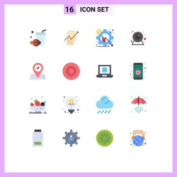 Group of 16 Modern Flat Colors Set for location web camera analysis web cam setting Editable Pack of Creative Vector Design Elements