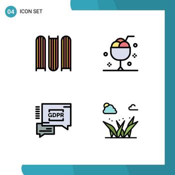 Modern Set of 4 Filledline Flat Colors and symbols such as document secure cream ice grass Editable Vector Design Elements
