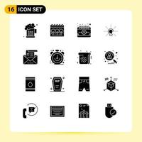 Universal Icon Symbols Group of 16 Modern Solid Glyphs of communication listen event hearing ear Editable Vector Design Elements