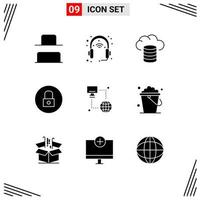 Universal Icon Symbols Group of 9 Modern Solid Glyphs of computer internet backup multimedia media Editable Vector Design Elements