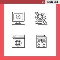 Line Pack of 4 Universal Symbols of monitor server customize setting graph Editable Vector Design Elements