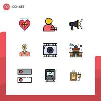 Set of 9 Modern UI Icons Symbols Signs for journalist video growth marketing light idea Editable Vector Design Elements