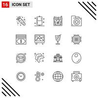 Stock Vector Icon Pack of 16 Line Signs and Symbols for folder document health bag support Editable Vector Design Elements