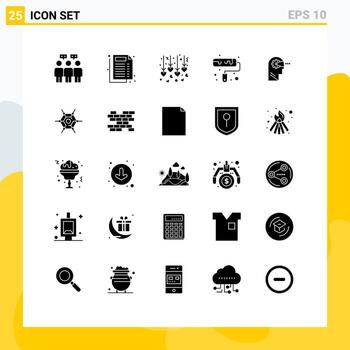 User Interface Pack of 25 Basic Solid Glyphs of network head honeymoon mind cognitive Editable Vector Design Elements