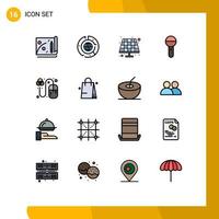 Flat Color Filled Line Pack of 16 Universal Symbols of designing sound battery press mic Editable Creative Vector Design Elements