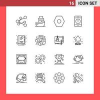 Set of 16 Commercial Outlines pack for booklet phone basic error cellphone Editable Vector Design Elements