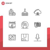 Set of 9 Modern UI Icons Symbols Signs for activities date cloud calendar download Editable Vector Design Elements