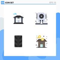 4 Thematic Vector Flat Icons and Editable Symbols of building bank data storage finance Editable Vector Design Elements