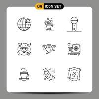 Set of 9 Modern UI Icons Symbols Signs for loving love devices heart technology Editable Vector Design Elements