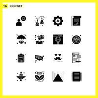 16 Thematic Vector Solid Glyphs and Editable Symbols of insurance diamond cursor notebook knowledge Editable Vector Design Elements