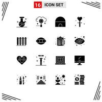 Modern Set of 16 Solid Glyphs and symbols such as battery holiday building heart celebration Editable Vector Design Elements