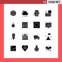 Set of 16 Vector Solid Glyphs on Grid for basic tips seo online idea light Editable Vector Design Elements