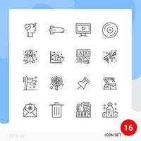 Set of 16 Vector Outlines on Grid for gingerbread man vinyl monitor turntable dj Editable Vector Design Elements