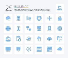 Cloud Data Technology And Network Technology 25 Blue Color icon pack including computing. computing. file. power. electricity vector