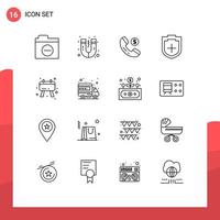 Mobile Interface Outline Set of 16 Pictograms of hosting checklist online board security Editable Vector Design Elements