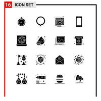 Modern Set of 16 Solid Glyphs Pictograph of tablet ipad clothing devices notification Editable Vector Design Elements