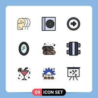 Pictogram Set of 9 Simple Filledline Flat Colors of cabin household button home appliances Editable Vector Design Elements