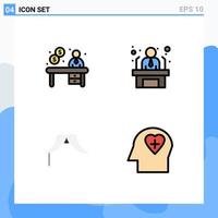 4 User Interface Filledline Flat Color Pack of modern Signs and Symbols of business hipster reception worker male Editable Vector Design Elements