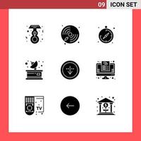 Mobile Interface Solid Glyph Set of 9 Pictograms of download direction camping receiver media Editable Vector Design Elements