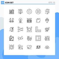 Pack of 25 Modern Lines Signs and Symbols for Web Print Media such as light floor science pause zoom Editable Vector Design Elements