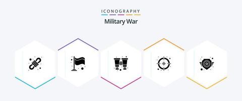 Military War 25 Glyph icon pack including force. sight. binoculars. point. aim vector