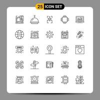 25 User Interface Line Pack of modern Signs and Symbols of laptop electronic prototype electric chip Editable Vector Design Elements