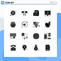 Solid Glyph Pack of 16 Universal Symbols of gold pc document tv monitor Editable Vector Design Elements