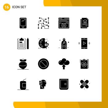 16 Solid Glyph concept for Websites Mobile and Apps document house physical science document errortechnology Editable Vector Design Elements