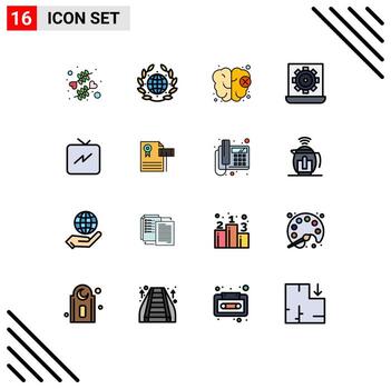 Pictogram Set of 16 Simple Flat Color Filled Lines of power setting brain preference configure Editable Creative Vector Design Elements