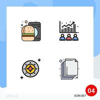 Set of 4 Vector Filledline Flat Colors on Grid for burger cosmos food index shine Editable Vector Design Elements