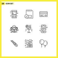 Modern Set of 9 Outlines Pictograph of group business hardware team back Editable Vector Design Elements