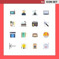 Mobile Interface Flat Color Set of 16 Pictograms of stationary developer person coding api Editable Pack of Creative Vector Design Elements